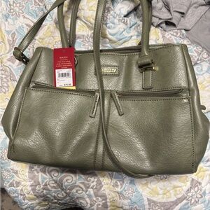 Green Structured Shoulder Bag with Pebbled Texture